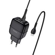Сетевое зарядное устройство 2xUSB с кабелем micro USB Hoco C77A Highway - Черное