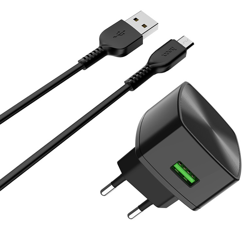 Сетевое зарядное устройство быстрое QC 3.0 с кабелем micro USB Hoco C70A Cutting-Edge - Черное