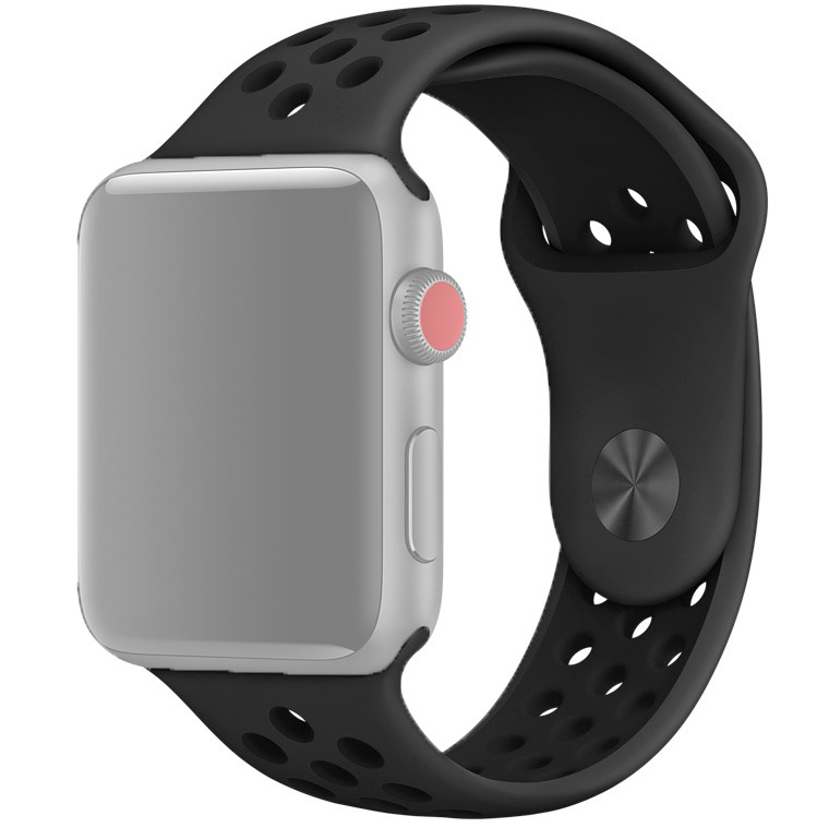 Ремешок для Apple Watch 1-6/SE 42/44/45/49 мм силиконовый InnoZone Vent - Черный/Черный (APWTSIH42-14)