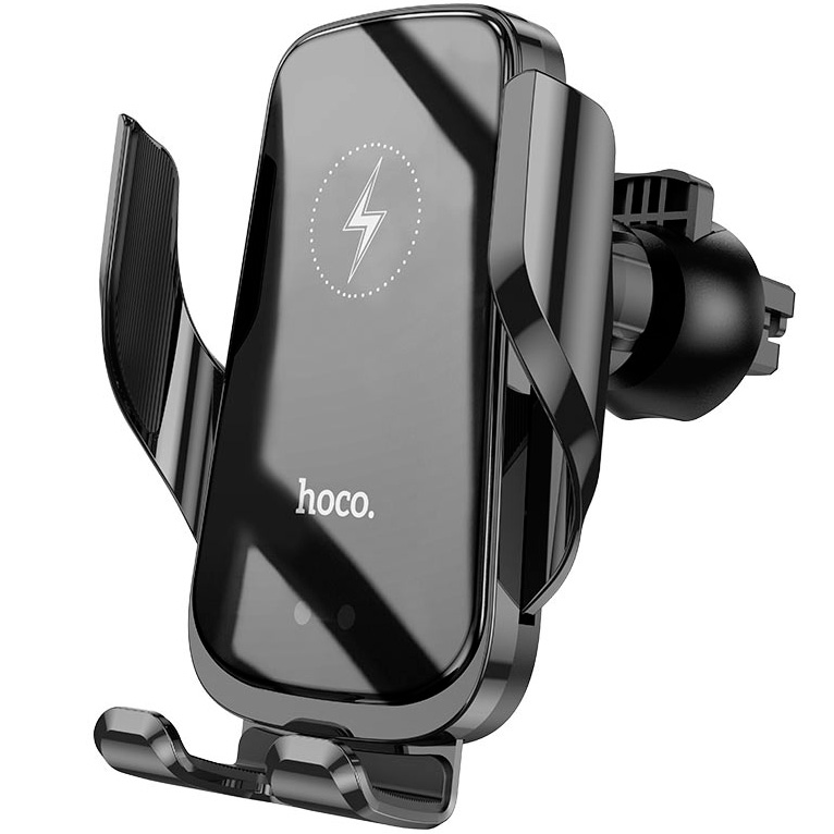 Автомобильный держатель для телефона в дефлектор с беспроводной быстрой зарядкой 15W Hoco CA202 - Черный