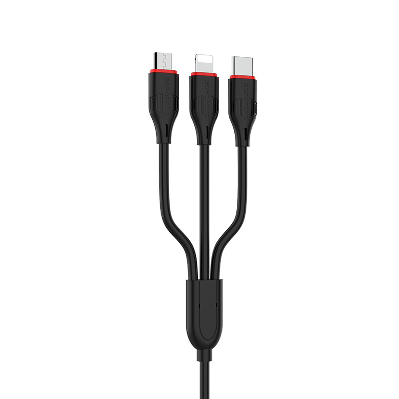 Кабель USB 2.0 A (m) - micro USB 2.0 B (m)+Lightning (m)+Type-C (m) 1м Borofone BX17 Enjoy 3-in-1 - Черный