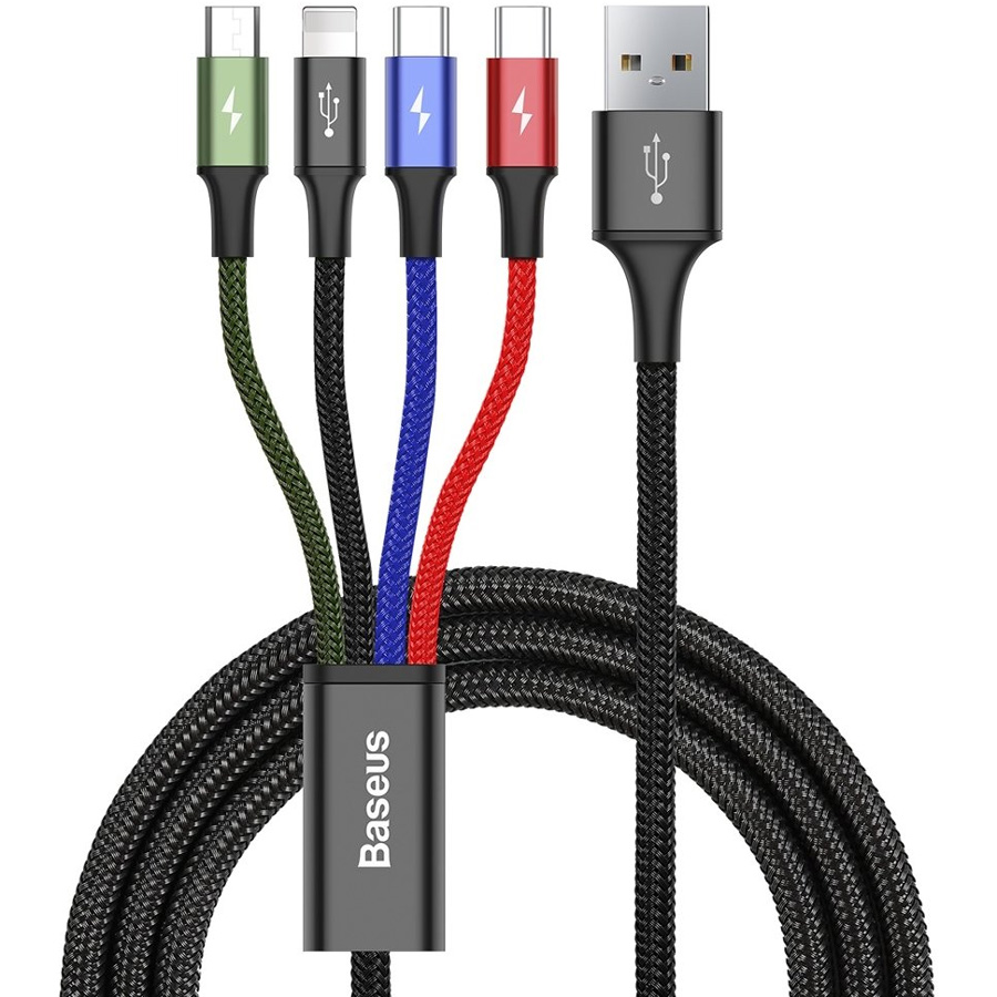 Кабель USB 2.0 A (m) - micro USB 2.0 B (m)+Lightning (m)+2xUSB Type-C (m) 1.2м Baseus Fast 4-in-1 - Черный (CA1T4-B01)