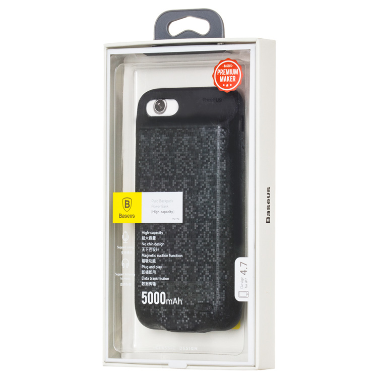 Чехол-аккумулятор для iPhone 7/8 5000мАч Baseus Plaid Backpack - Black Pixel (ACAPIPH7-LBJ01)