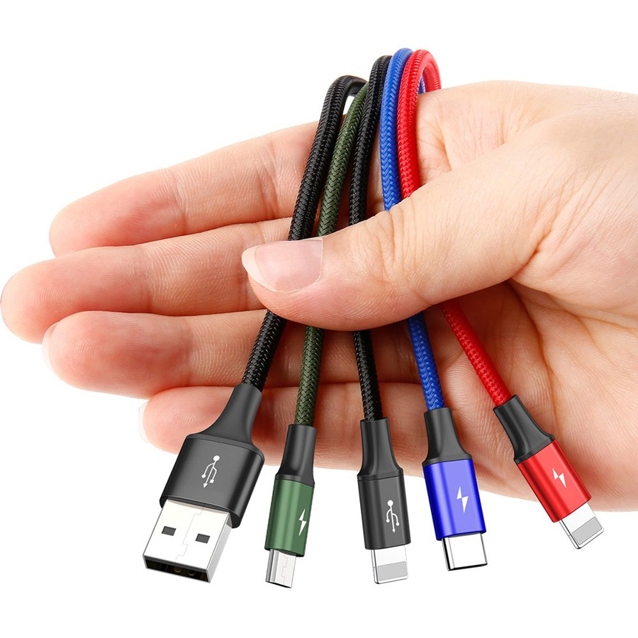 Кабель USB 2.0 A (m) - micro USB 2.0 B (m)+2xLightning (m)+USB Type-C (m) 1.2м Baseus Fast 4-in-1 - Черный (CA1T4-A01)