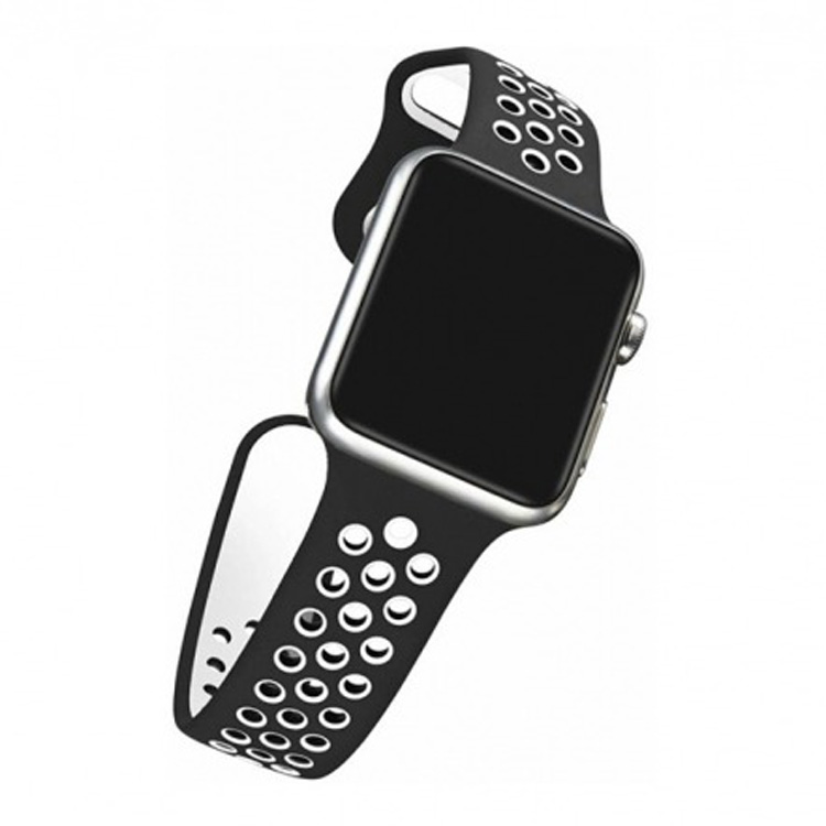Ремешок для Apple Watch 1-6/SE 42/44/45/49 мм силиконовый InnoZone Vent - Черный/Белый (APWTSIH42-12)