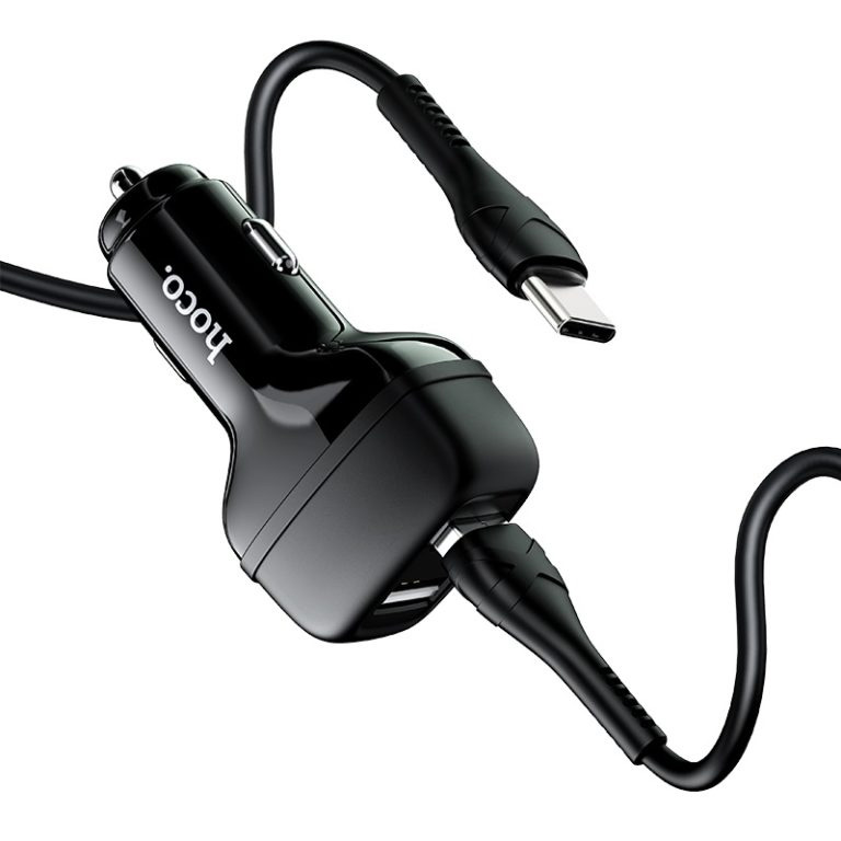 Автомобильное зарядное устройство 2xUSB с кабелем USB Type-C Hoco Z36 Leader - Черное