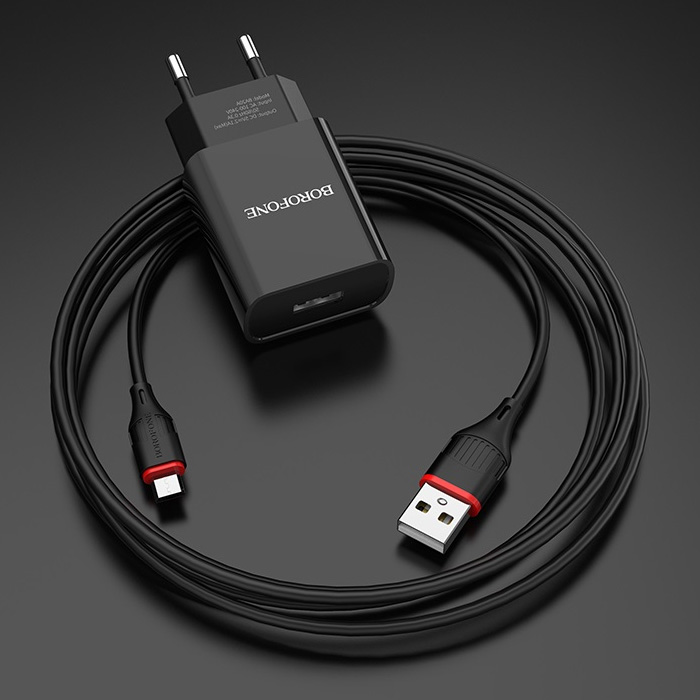 Сетевое зарядное устройство с кабелем micro USB Borofone BA20A Sharp - Черное