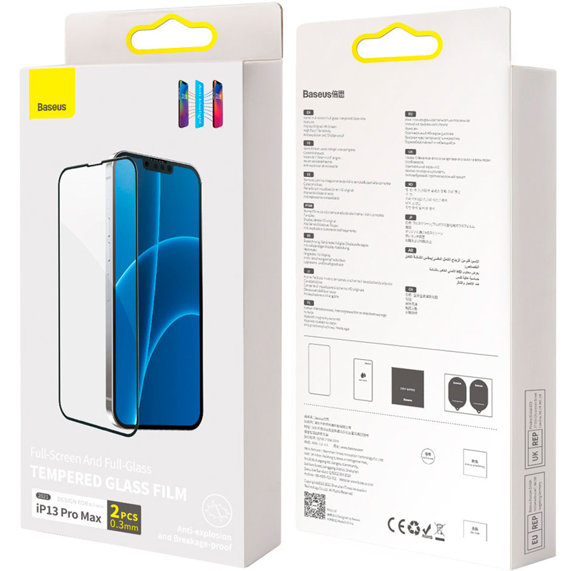 Комплект защитных стекол для iPhone 13 Pro Max 0.3мм Baseus Full screen Anti Blue Light - Черный (SGQP010501)