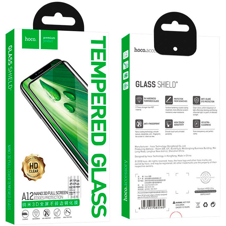 Защитное стекло для iPhone 7 Plus/8 Plus Hoco Nano 3D Full Screen Edges A12 - Черное