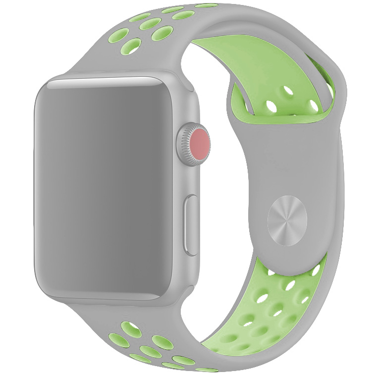Ремешок для Apple Watch 1-6/SE 38/40/41 мм силиконовый InnoZone Vent - Серый/Зеленый (APWTSIH38-33)