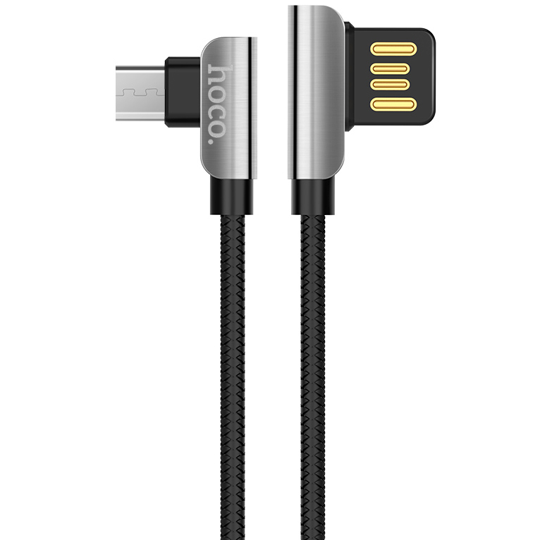 Кабель USB 2.0 A (m) - micro USB 2.0 B (m) 1.2м угловой Hoco U42 Exquisite Steel - Черный