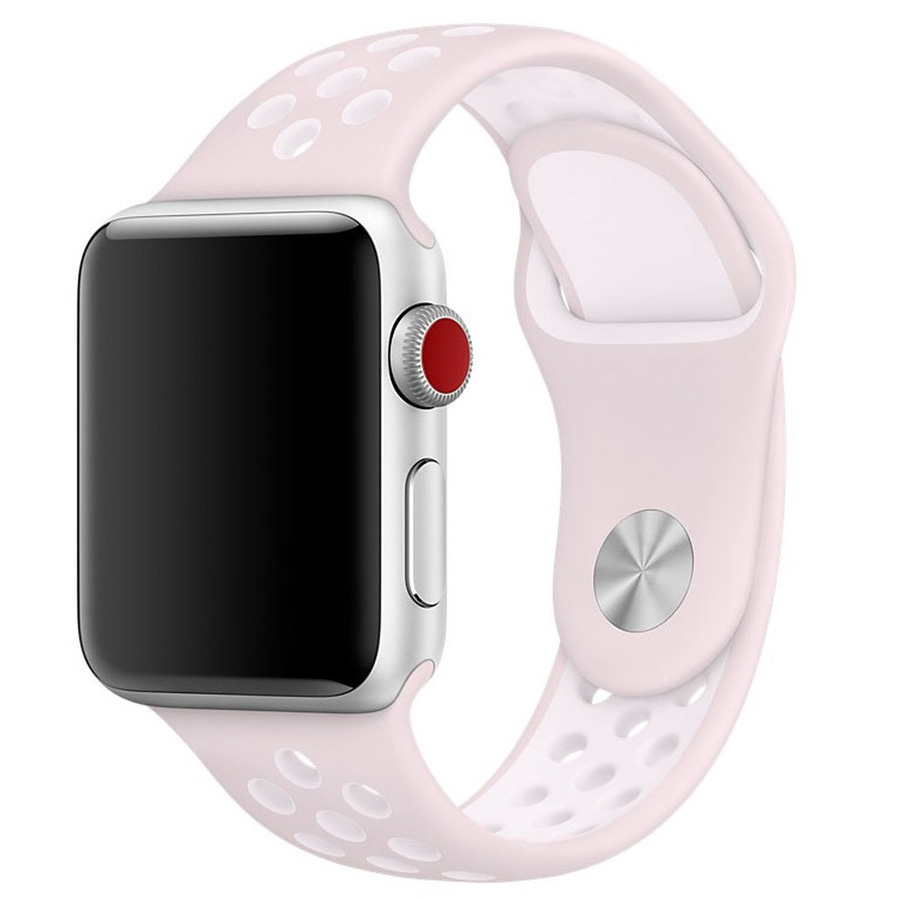 Ремешок для Apple Watch 1-6/SE 42/44/45/49 мм силиконовый InnoZone Vent - Светло-персиковый/Белый (APWTSIH42-23)