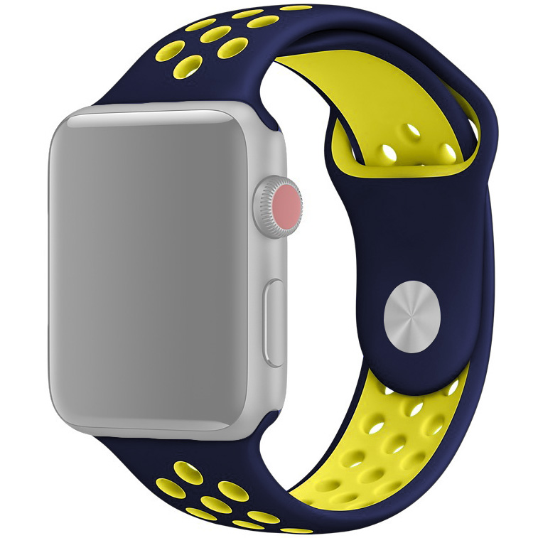 Ремешок для Apple Watch 1-6/SE 42/44/45/49 мм силиконовый InnoZone Vent - Темно-синий/Желтый (APWTSIH42-39)