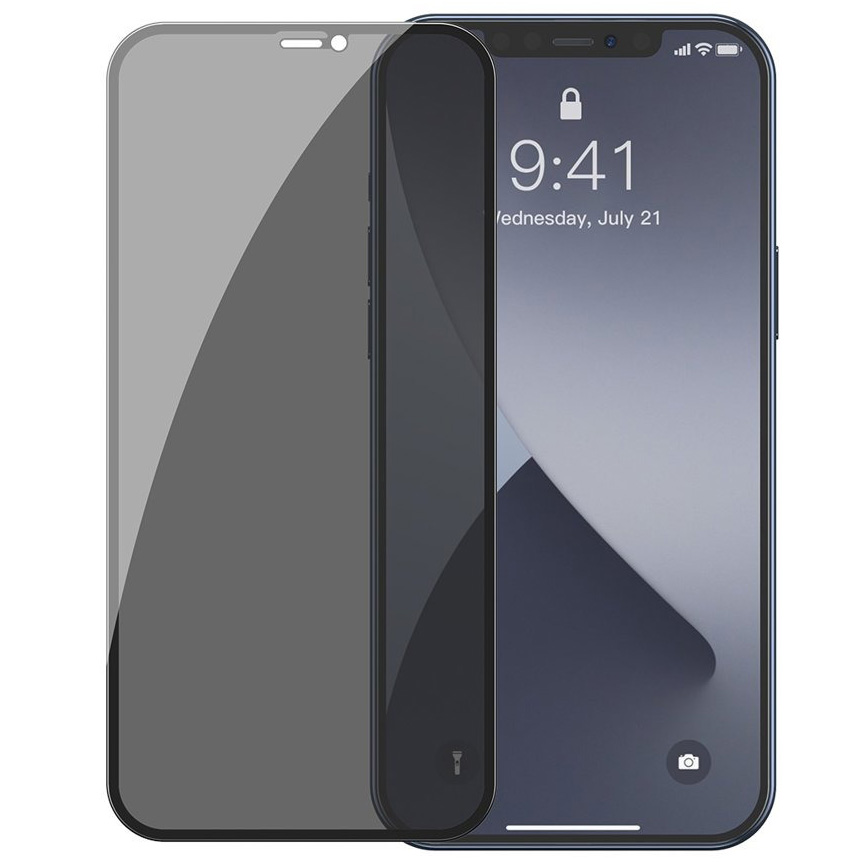 Комплект защитных стекол для iPhone 12/12 Pro антишпион 0.3мм Baseus Full-screen Curved Anti-peeping - Черный (SGAPIPH61P-TG01)