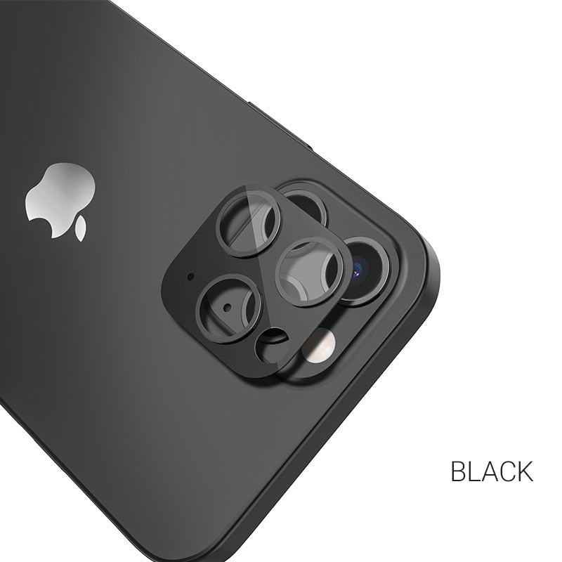 Защитное стекло для камеры iPhone 12 Pro Max Hoco 3D Metal Frame Flexible A18 - Черное