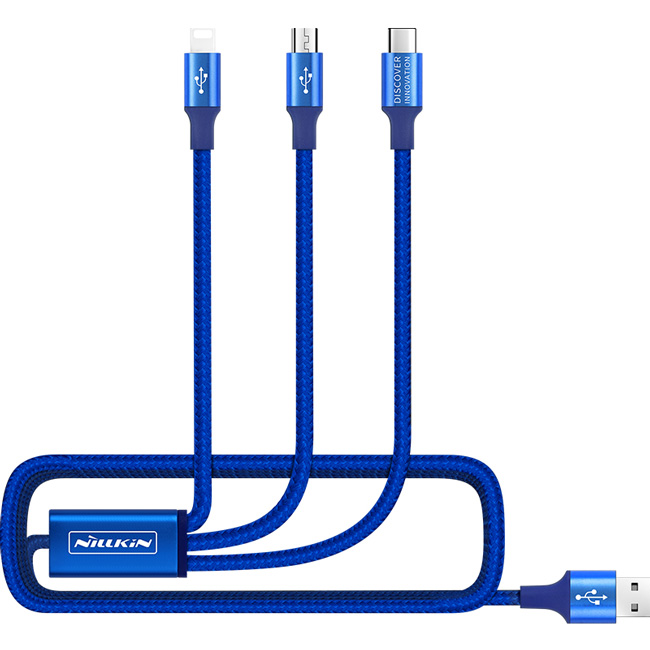 Комплект быстрая беспроводная зарядка + чехол для iPhone X + кабель Lightning/Micro-USB/Type-C Nillkin Fancy - Голубой