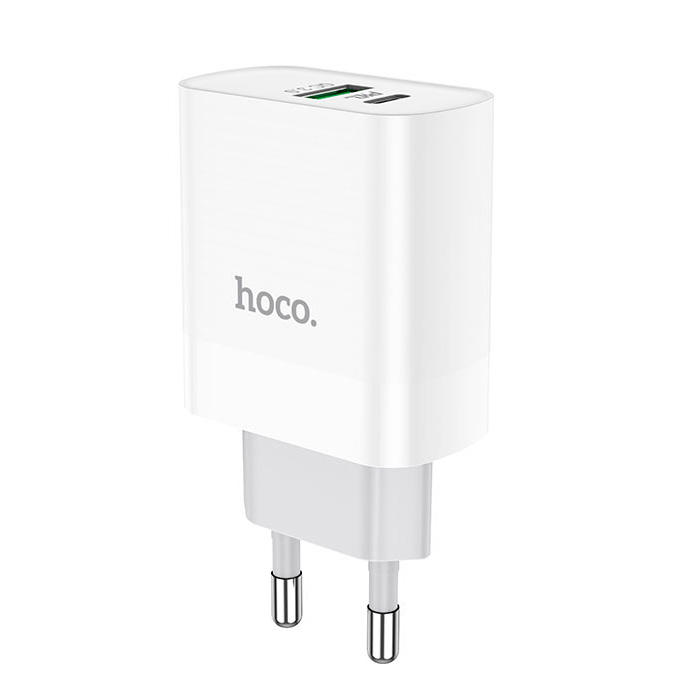 Сетевое зарядное устройство быстрое PD+QC 3.0 USB+USB Type-C Hoco C80A Rapido - Белое