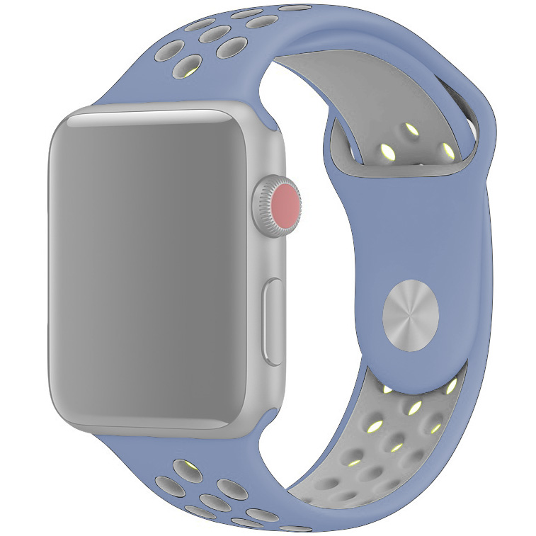 Ремешок для Apple Watch 1-6/SE 42/44/45/49 мм силиконовый InnoZone Vent - Светло-голубой/Серый (APWTSIH42-31)