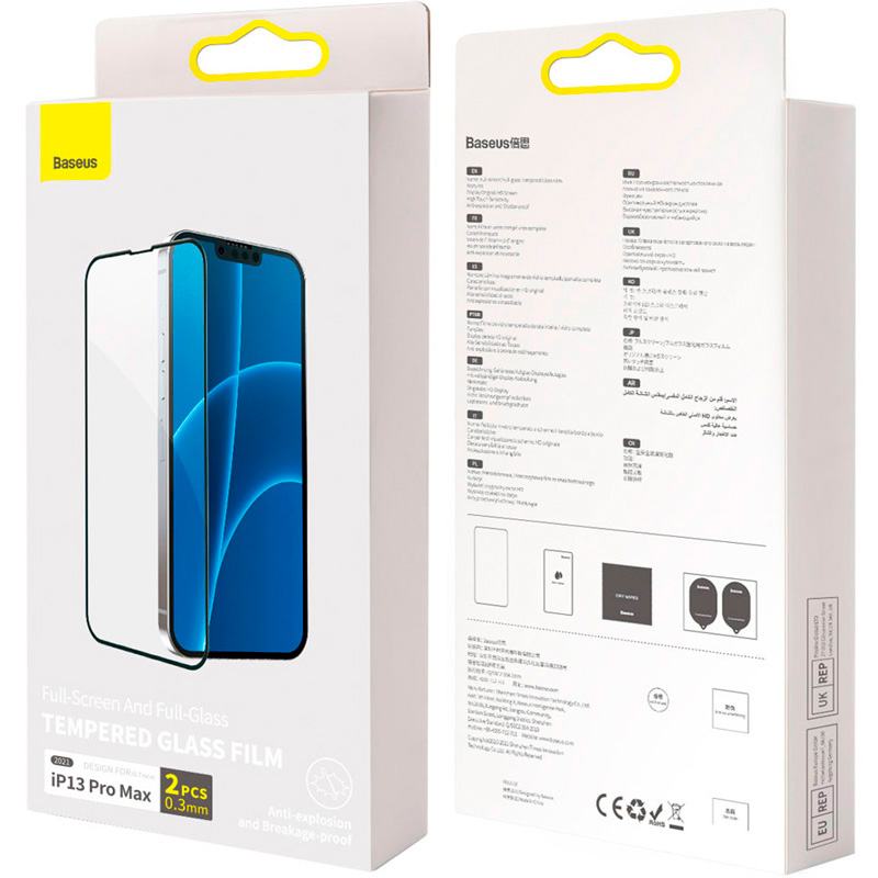 Комплект защитных стекол для iPhone 13 Pro Max 0.3мм Baseus Full-screen And Full-glass - Черный (SGQP010201)