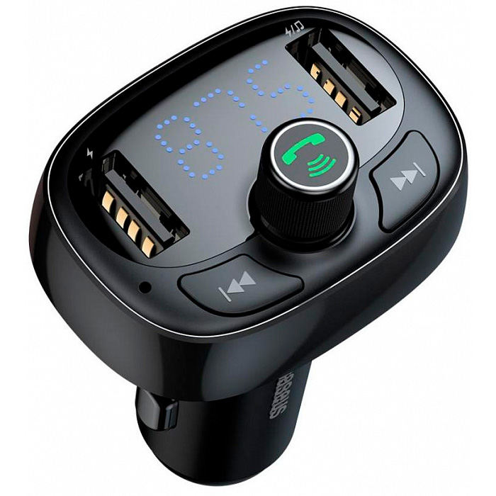 Автомобильное зарядное устройство с FM-трансмиттером 2xUSB Baseus T typed Bluetooth MP3 - Черное (CCALL-TM01)