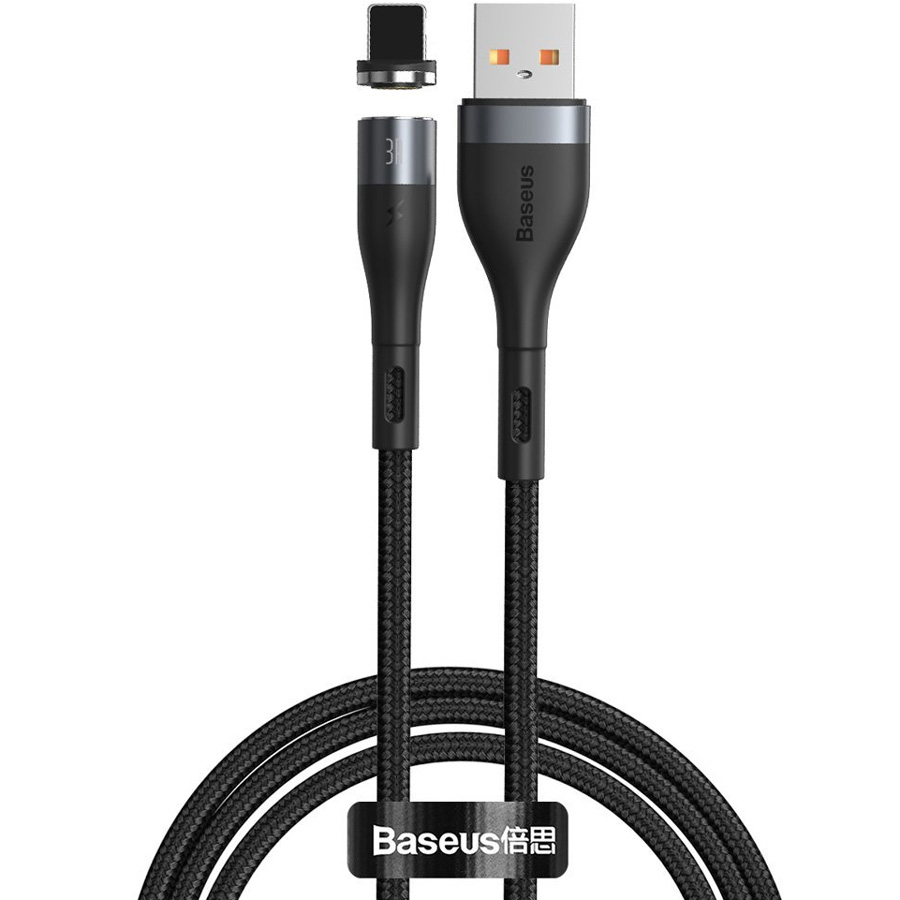 Магнитный кабель USB 2.0 A (m) - Lightning (m) 1м Baseus Zinc Magnetic Safe - Черный/Серый (CALXC-KG1)