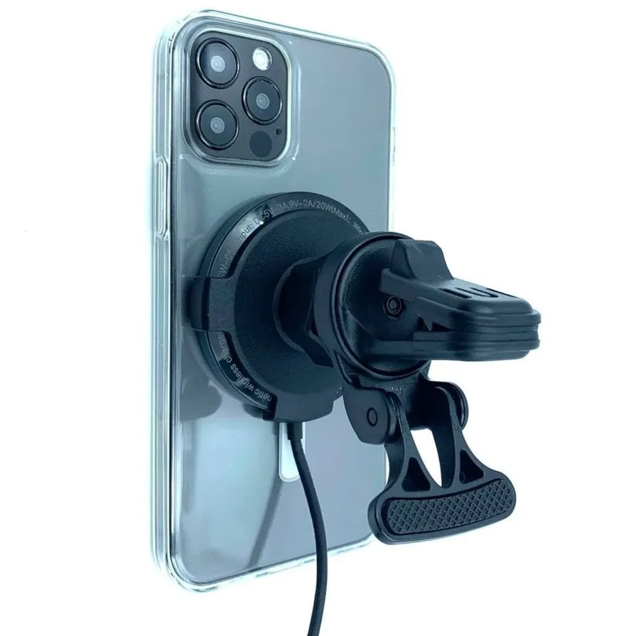 Автомобильный держатель для iPhone 12 Series в дефлектор с беспроводной быстрой зарядкой 15W TOTU CACW-050 - Черный/Синий