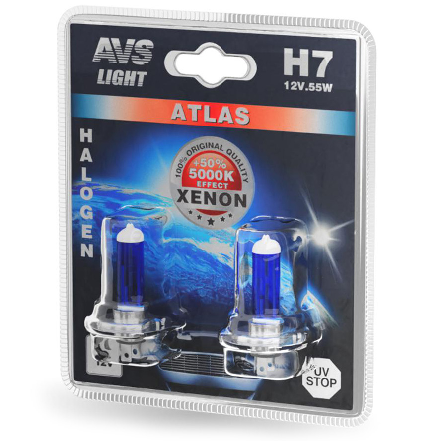 Лампы галогенные 5000K 55Вт AVS Atlas H7 2шт