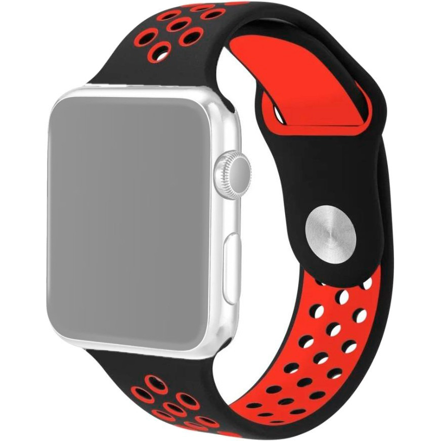 Ремешок для Apple Watch 1-6/SE 42/44/45/49 мм силиконовый InnoZone Vent - Черный/Красный (APWTSIH42-18)