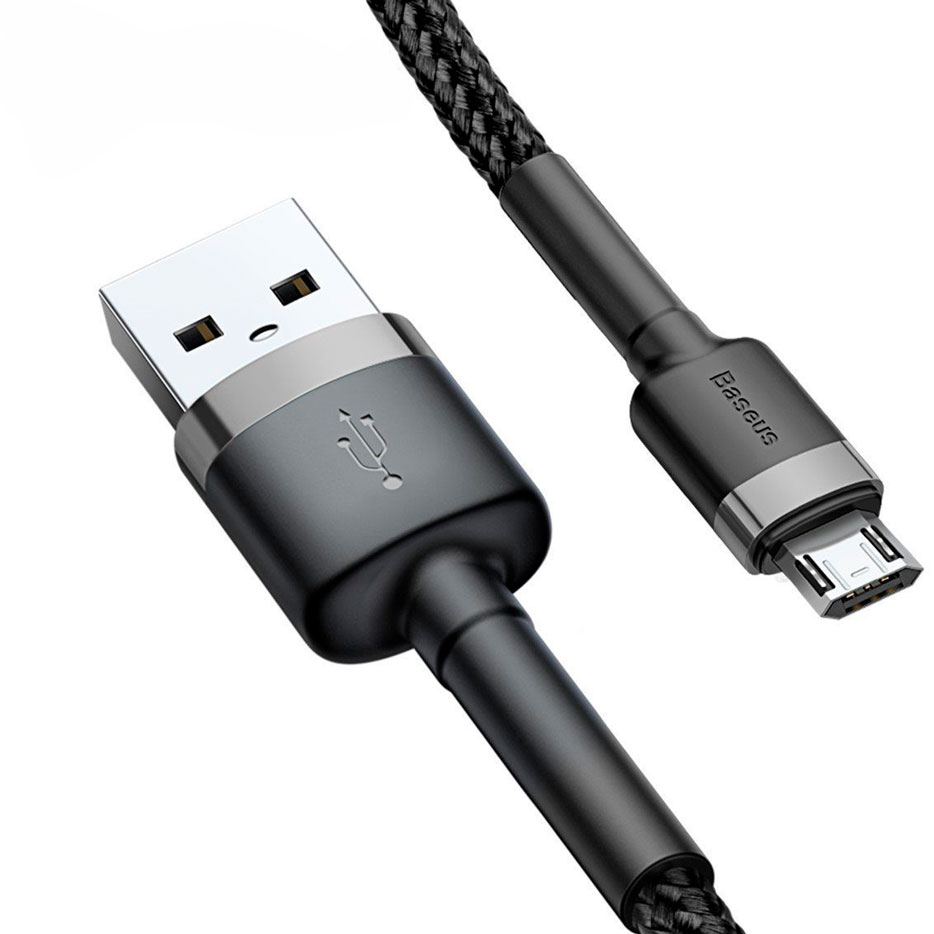 Кабель USB 2.0 A (m) - micro USB 2.0 B (m) 1м Baseus Cafule Cable 2.4A - Черный/Серый (CAMKLF-BG1)