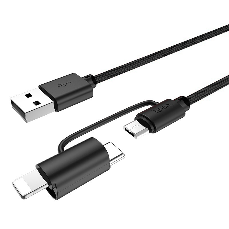 Кабель USB 2.0 A (m) - micro USB 2.0 B (m)+Lightning (m)+Type-C (m) 1м Hoco X41 Multi Way 3in1 - Черный
