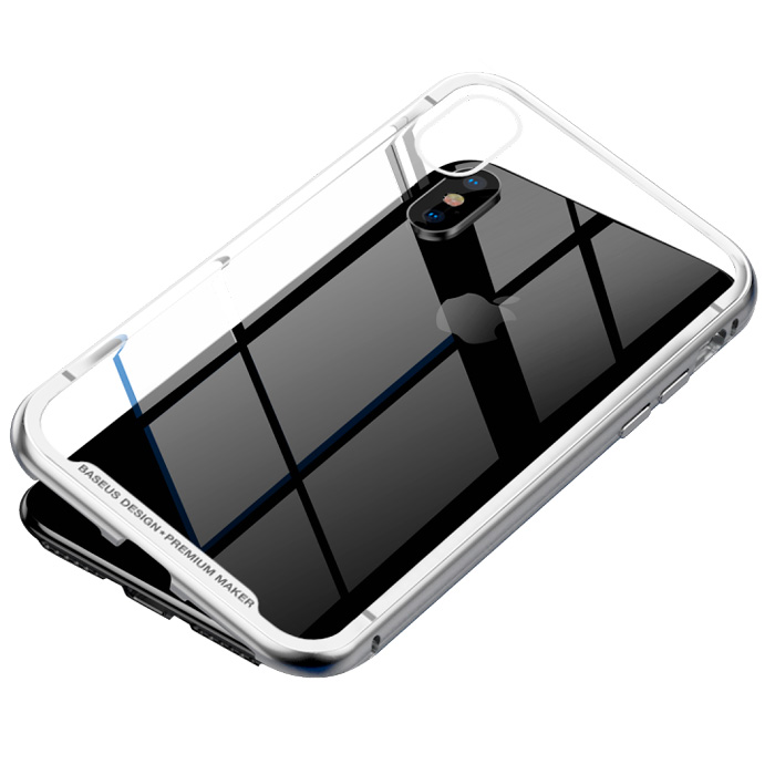Чехол для iPhone X с магнитной рамкой Baseus Magnetite Hardware - Серебристый (WIAPIPHX-CS0S)