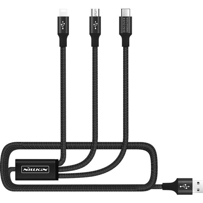 Комплект быстрая беспроводная зарядка + чехол для iPhone X + кабель Lightning/Micro-USB/Type-C Nillkin Fancy - Черный