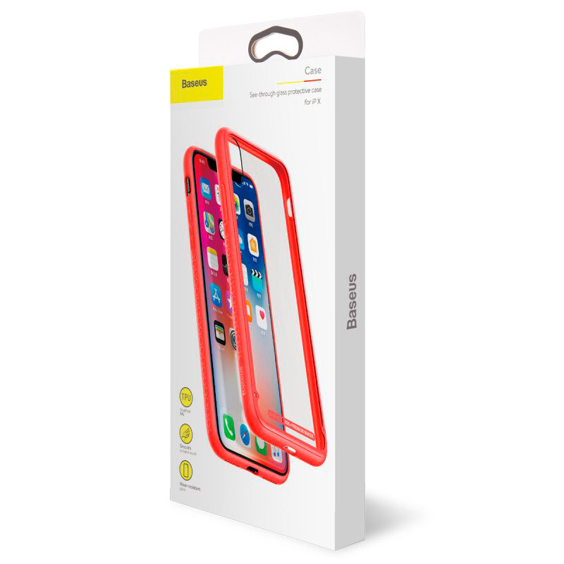 Чехол для iPhone X с прозрачной задней панелью Baseus See-through Glass - Красный (WIAPIPHX-YS09)