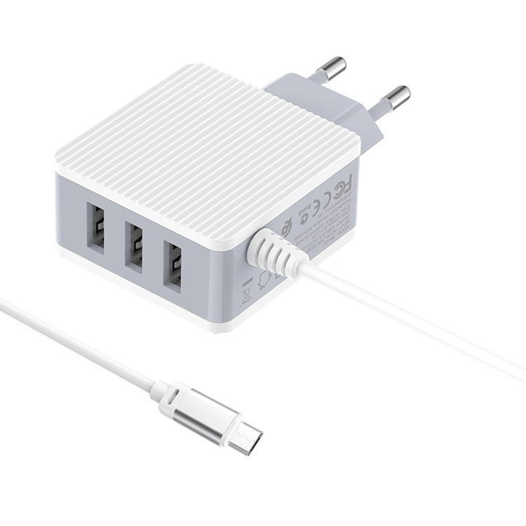 Сетевое зарядное устройство 3xUSB с кабелем micro USB Borofone BA42A Joyful - Белое