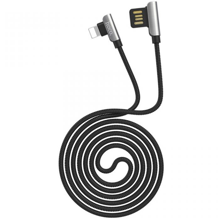 Кабель USB 2.0 A (m) - Lightning (m) 1.2м угловой Hoco U42 Exquisite Steel - Черный
