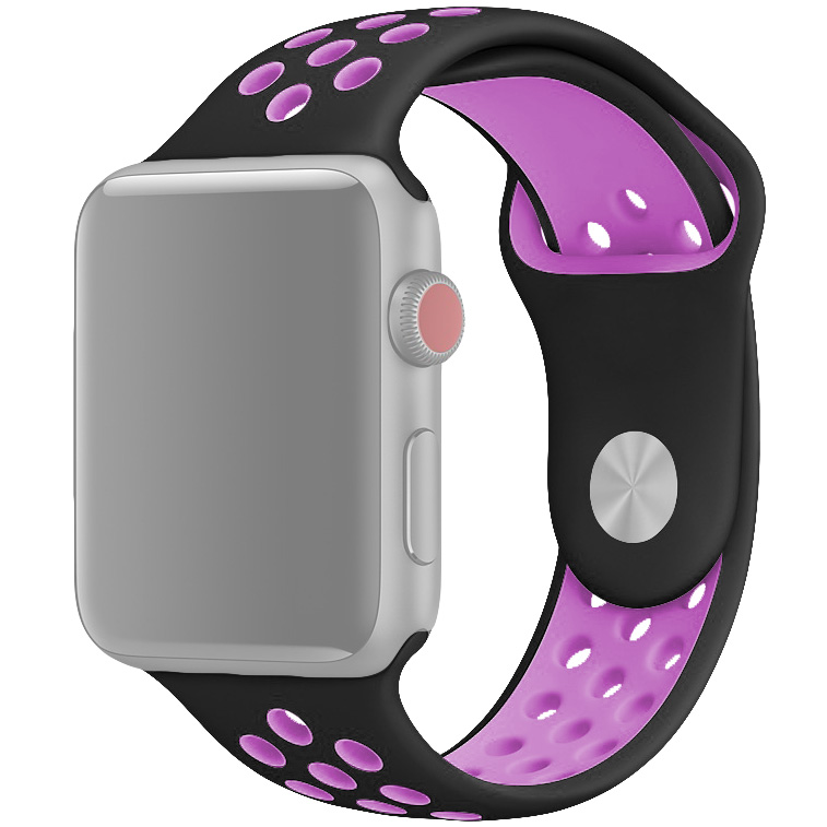 Ремешок для Apple Watch 1-6/SE 38/40/41 мм силиконовый InnoZone Vent - Черный/Розовый (APWTSIH38-07)