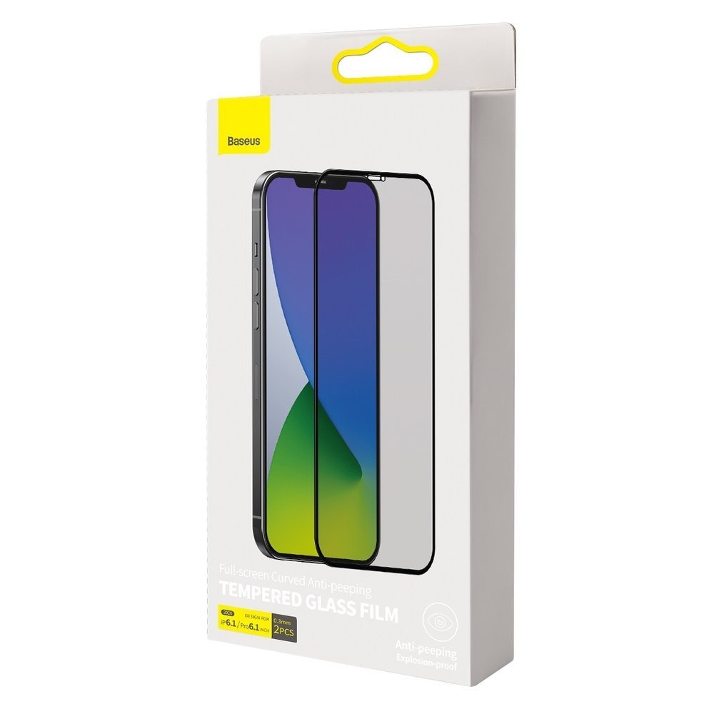 Комплект защитных стекол для iPhone 12/12 Pro антишпион 0.3мм Baseus Full-screen Curved Anti-peeping - Черный (SGAPIPH61P-TG01)