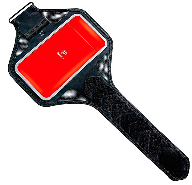 Спортивный чехол для телефона на руку 5.0" Baseus Flexible Wristband - Черный/Красный (LBMD-A09)