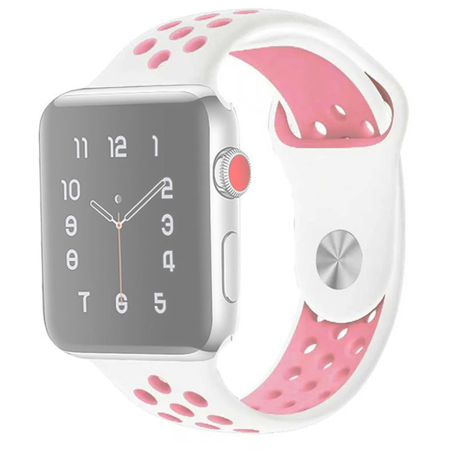 Ремешок для Apple Watch 1-6/SE 42/44/45/49 мм силиконовый InnoZone Vent - Белый/Розовый (APWTSIH42-13)