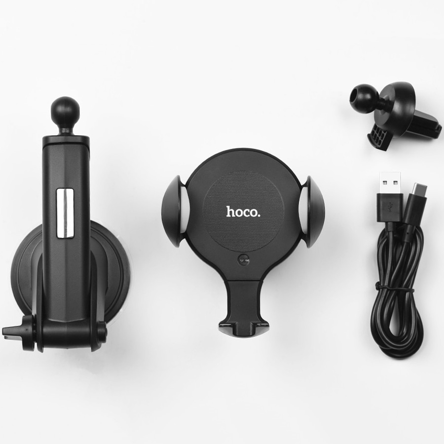 Автомобильный держатель для телефона с беспроводной быстрой зарядкой Hoco CA60 Aspiring - Черный