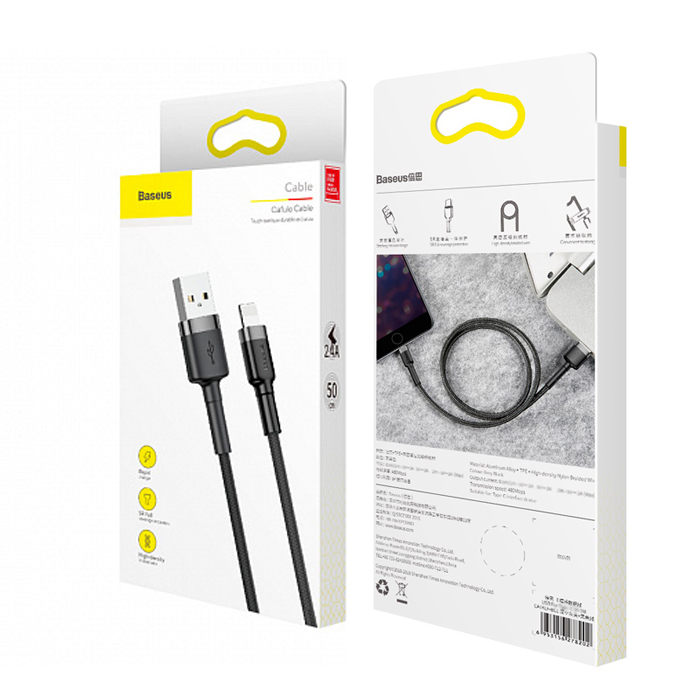 Кабель USB 2.0 A (m) - Lightning (m) 0.5м Baseus Cafule Cable - Черный .