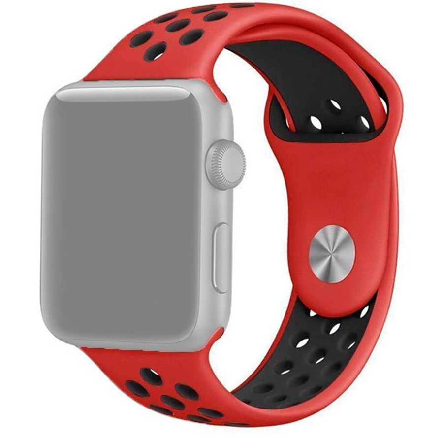 Ремешок для Apple Watch 1-6/SE 42/44/45/49 мм силиконовый InnoZone Vent - Красный/Черный (APWTSIH42-11)