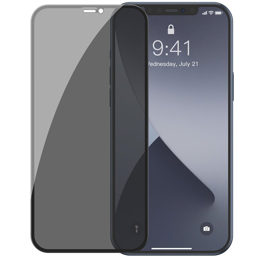 Комплект защитных стекол для iPhone 12 mini антишпион 0.3мм Baseus Full-screen Curved Anti-peeping - Черный (SGAPIPH54N-TG01)