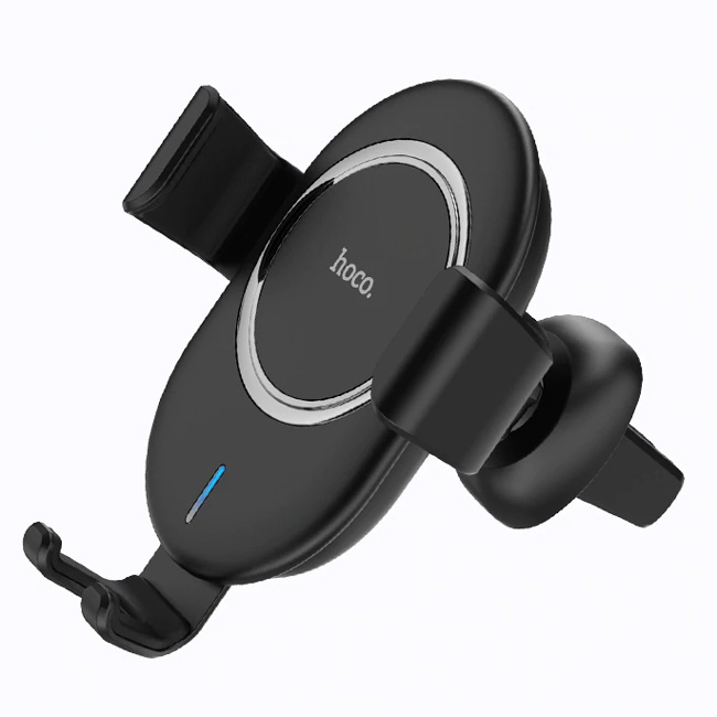 Автомобильный держатель для телефона в дефлектор с беспроводной быстрой зарядкой Hoco CW17 - Черный