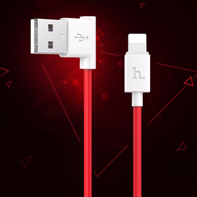 Кабель USB 2.0 A (m) - Lightning (m) 1.2м угловой Hoco UPL11 L Shape - Красный