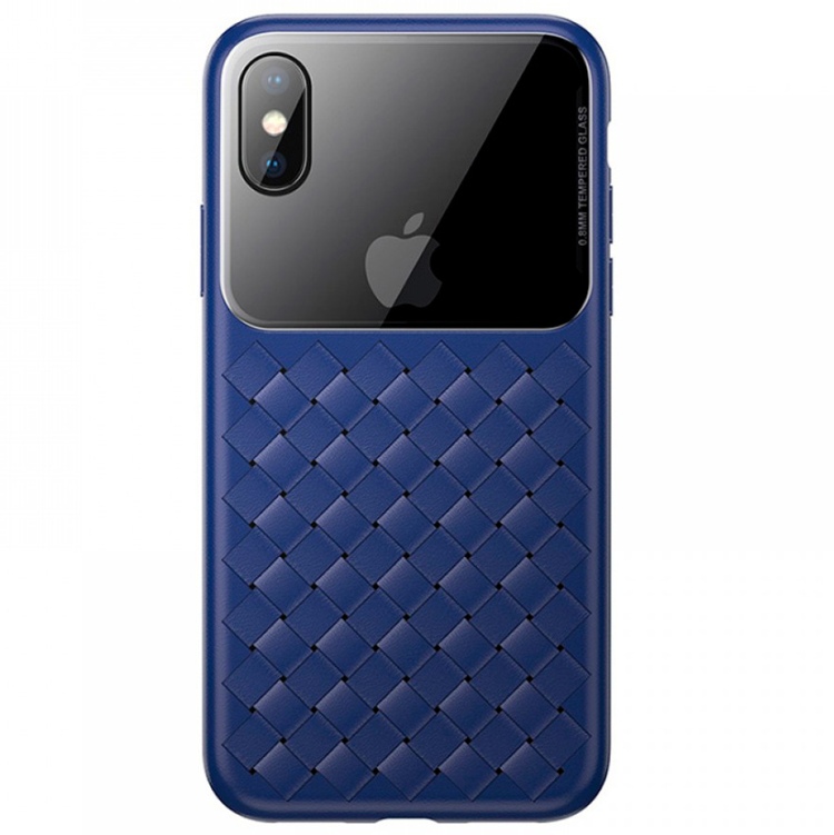 Чехол для iPhone X/XS Baseus Glass & Weaving - Темно-синий (WIAPIPH58-BL03)