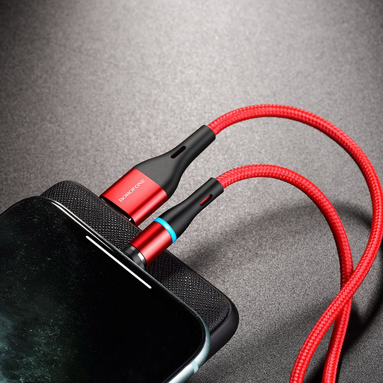 Магнитный кабель USB 2.0 A (m) - Lightning (m) 1.2м Borofone BU16 Skill - Красный