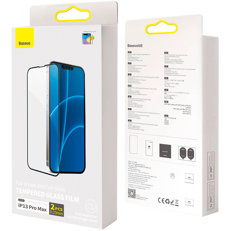Комплект защитных стекол для iPhone 13 Pro Max 0.23мм Baseus Curved Crack-resistant Edges - Черный (SGQP020201)