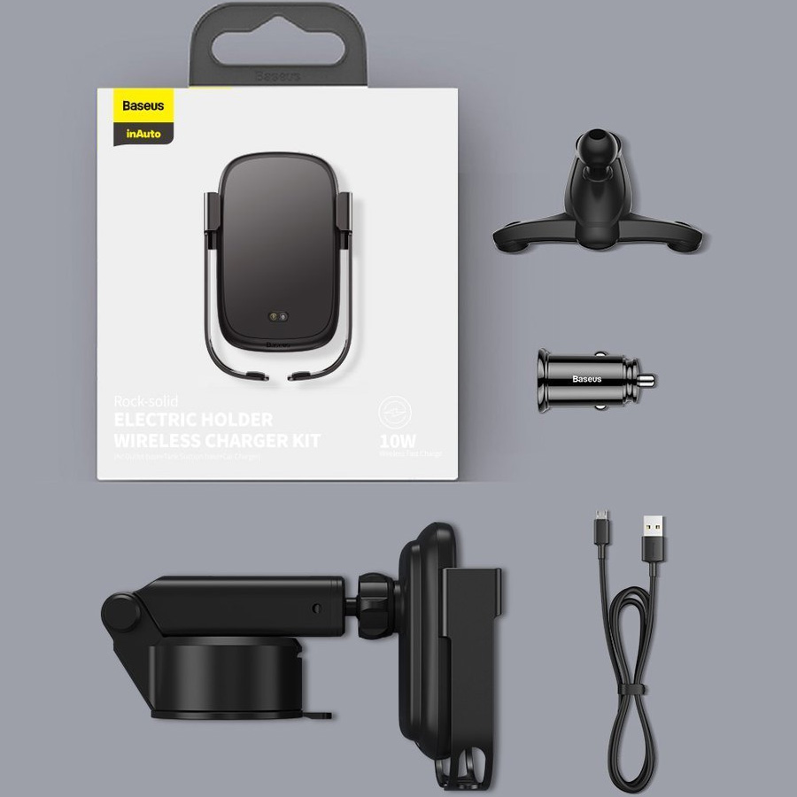 Автомобильный держатель для телефона с беспроводной быстрой зарядкой Baseus Rock-solid Electric - Черный (WXHW01-B01)
