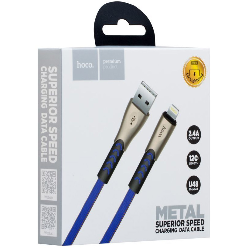 Кабель USB 2.0 A (m) - Lightning (m) 1.2м Hoco U48 Superior Speed - Синий
